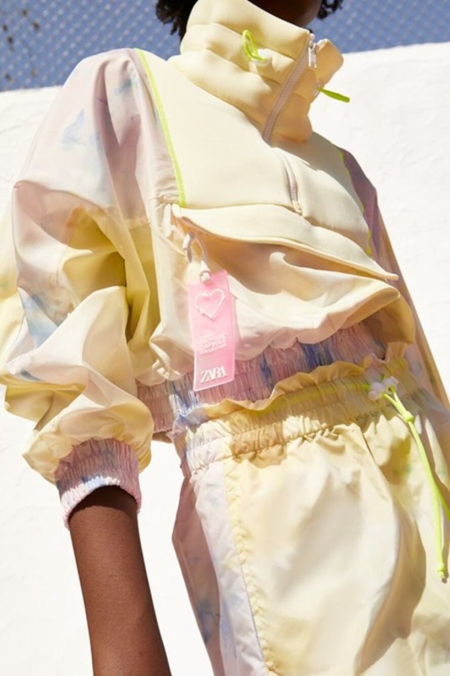 Zara Recycled Capsule Raincoat Jacket Tie Dye Pastel Half Zip Yellow Pink Size M